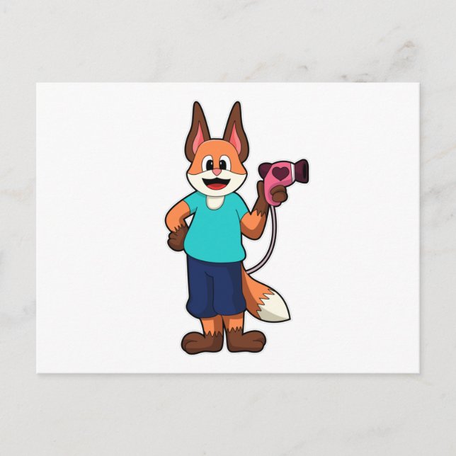 Carte Postale Renard comme coiffeur avec sèche-cheveux (Devant)