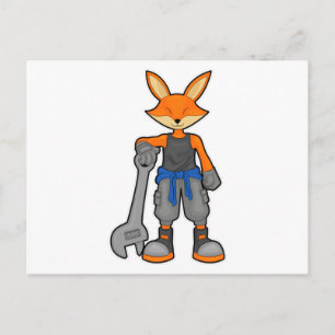 Carte Postale Renard comme mécanicien avec clé à écrou