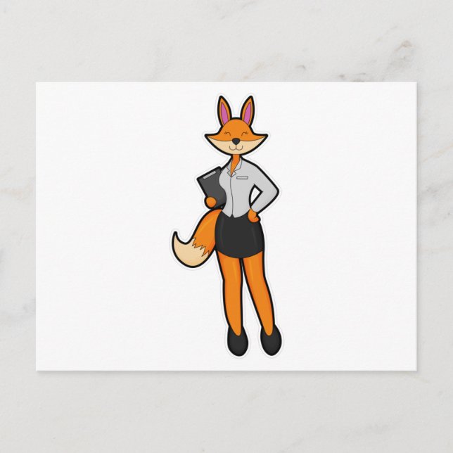 Carte Postale Renard comme secrétaire avec bloc-notes (Devant)