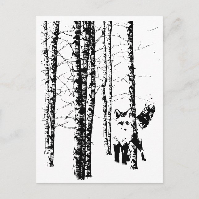 Carte Postale Renard dans la forêt de Birch Art moderne (Devant)