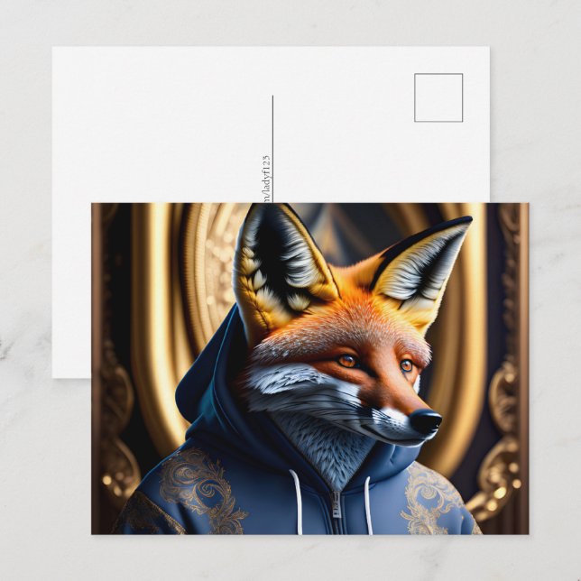 Carte Postale Renard dans le sweat - shirt à capuche, Post-crois (Devant / Derrière)