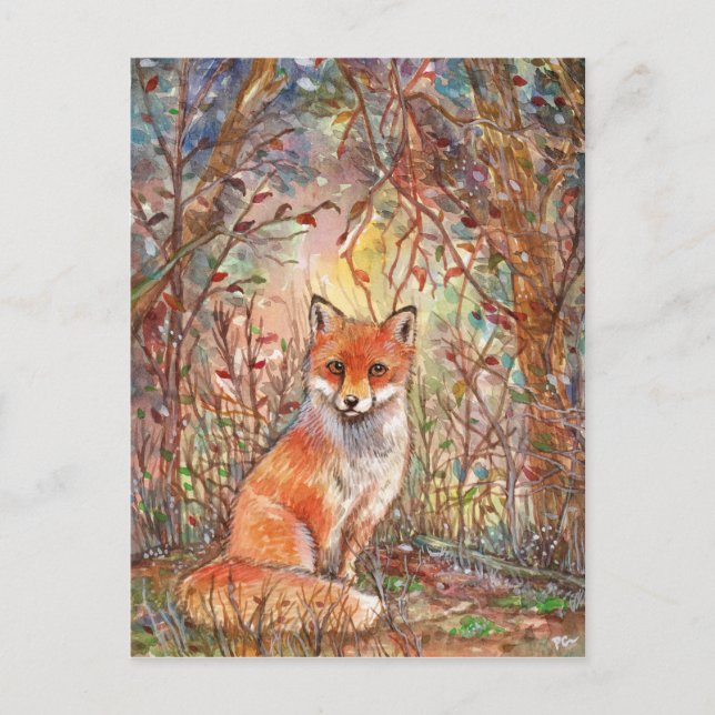 Carte Postale Renard dans les bois d'automne (Devant)