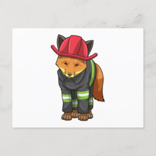 Carte Postale Renard en pompier avec casque