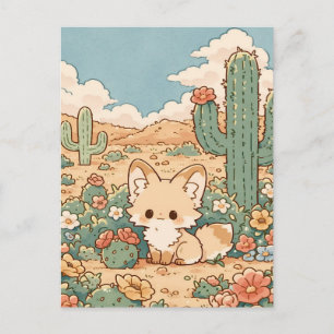 Carte Postale Renard Fennec Mignon du désert couleur sauge pouss