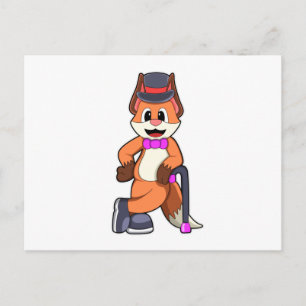 Carte Postale Renard gentleman avec chapeau et canne