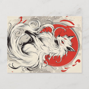 Carte Postale Renard japonais blanc Kitsune