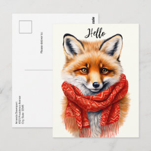Carte Postale Renard mignon dans une image d'automne avec une éc