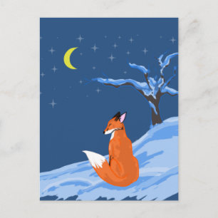 Carte Postale Renard nocturne d'hiver