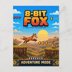 Carte Postale Renard, Pixel Art Rétro 8 Bits
