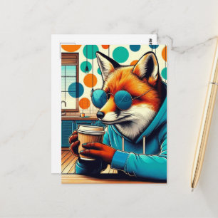 Carte Postale Renard rouge avec café