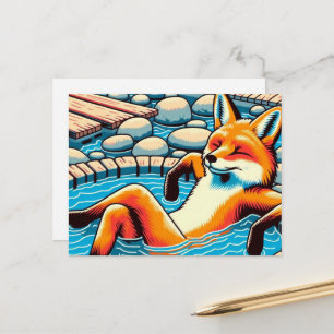 Carte Postale Renard Rouge Cool dans un Bassin de Source Chaud