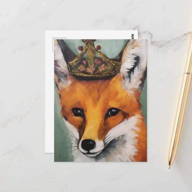 Carte Postale Renard rouge dans une couronne (Devant/Arrière en situation)