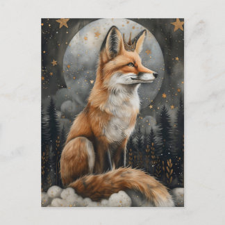 Carte Postale Renard rouge gélose géologique en lumière de lune