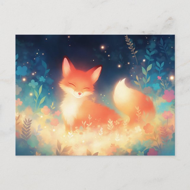 Carte Postale Renard Rouge Lumineux dans une Prairie Magique de  (Devant)
