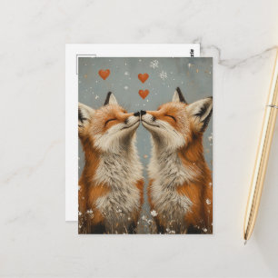 Carte Postale Renard Rouge Mignon en Amour