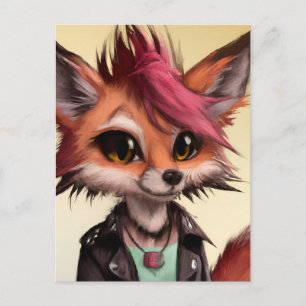 Carte Postale Renard roux dans des animaux punk Rock en cuir