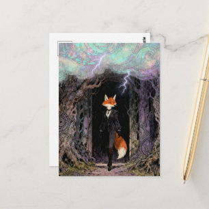 Carte Postale Renard roux en costume sous un orage forestier