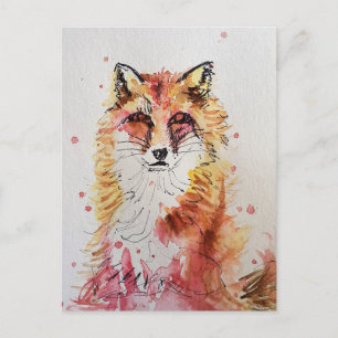 Carte Postale Renard roux renards peinture aquarelle art mignon