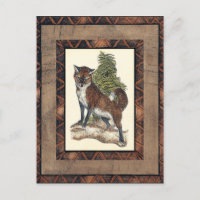 Renard rustique sur un tronc d'arbre