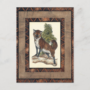 Carte Postale Renard rustique sur un tronc d'arbre