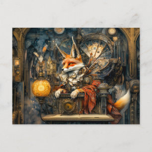 Carte Postale Renard sur une chaudière Steampunk dans une scène 