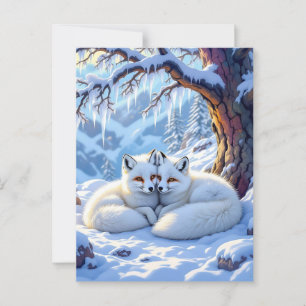 Carte Postale Renards d'hiver sur une journée hivernale enneigée