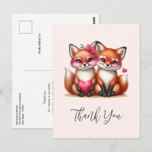 Carte Postale Renards orange mignons amoureux Merci