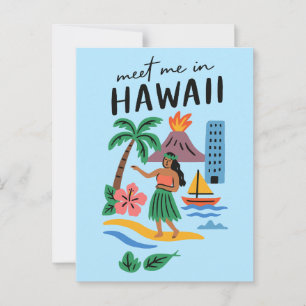 Carte Postale Rencontre-moi à Hawaii Danseuse de Hula Rétro Plag