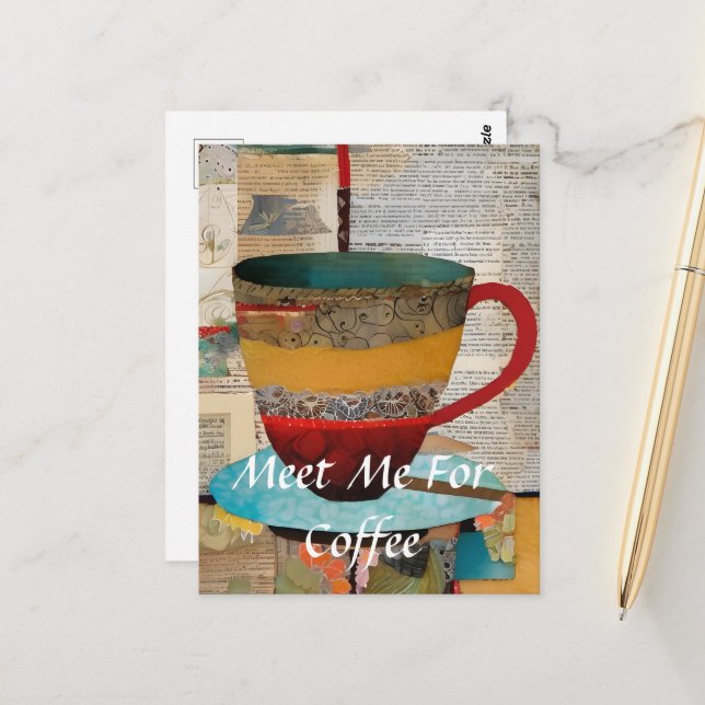 Carte Postale Rencontrez-Moi Pour Collage De Café (Devant/Arrière en situation)