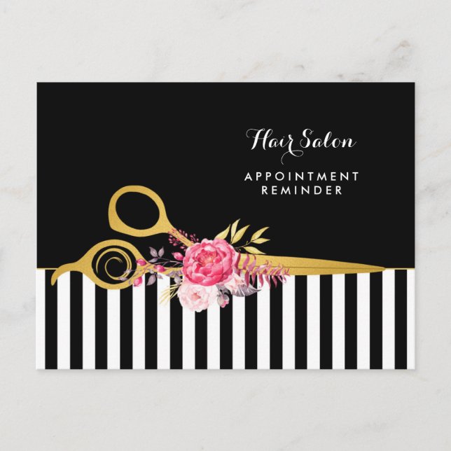 Carte Postale Rendez-vous Faux Ciseaux Or Rose Floral Salon (Devant)