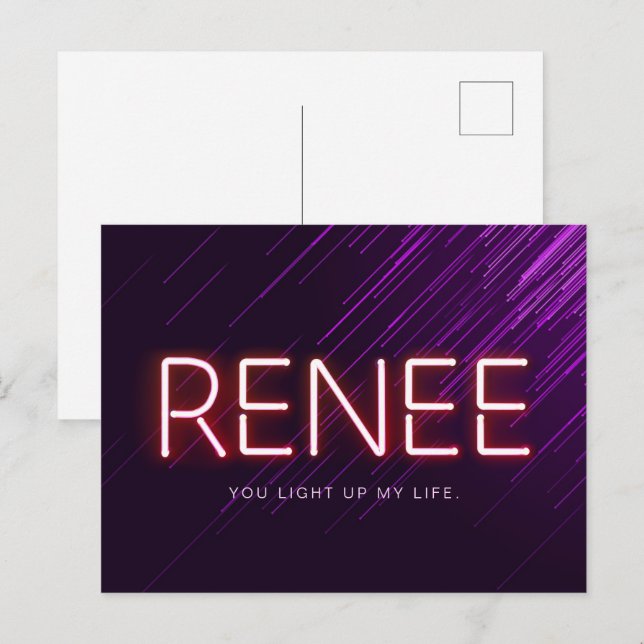 Carte Postale Renee nom dans lumière néon brillant nouveauté (Devant / Derrière)