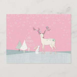 Carte Postale Rennes d'hiver et lapin en chute de neige