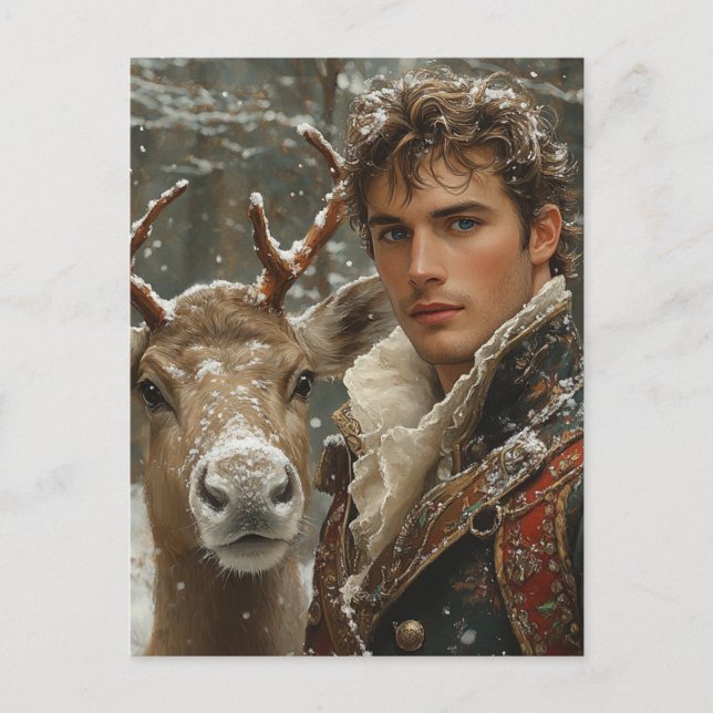Carte Postale rennes d'Imaginaire et un bel homme Noël (Devant)