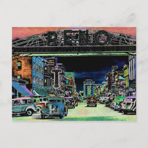 CARTE POSTALE RENO NEVADA VINTAGE COLORÉ DE COULEUR D'EAU