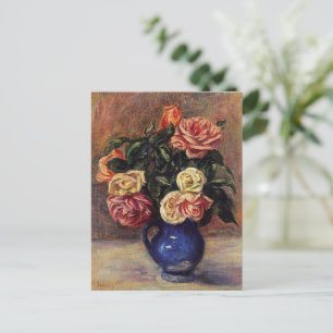 Carte Postale Renoir - Roses dans un Vase Bleu