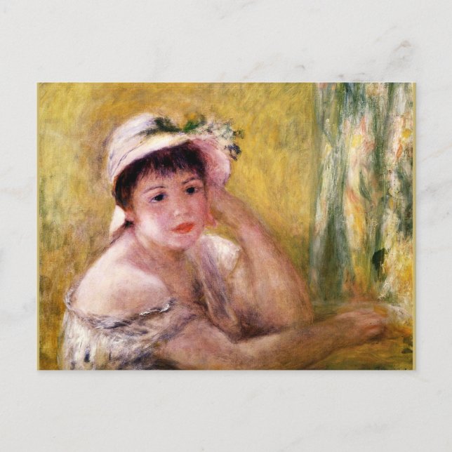 Carte Postale Renoir, une femme dans un Casquette de paille (Devant)