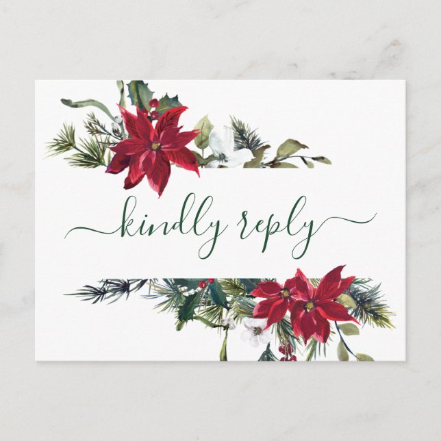 Carte Postale REPAS CHOIX Élégant Rouge Poinsettia Mariage RSVP (Devant)