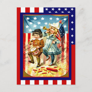 Carte Postale Réplique 4 juillet Vintage, enfants fêtant