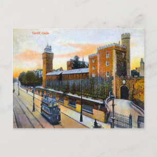 Carte Postale Réplique Vintage Image, cardiff, château, tramway