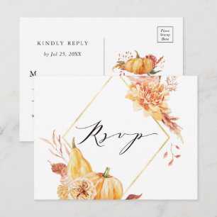 Carte Postale Réponse de mariage de citrouille florale d'automne
