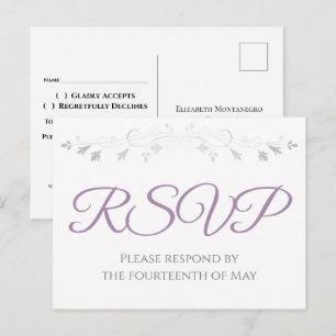 Carte Postale Réponse de mariage Élégance Simple Argent et Viole