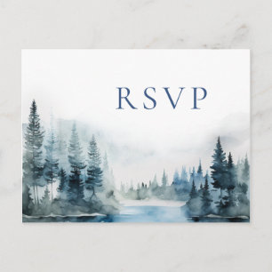 Carte Postale Réponse de mariage élégant aux montagnes de forêt 