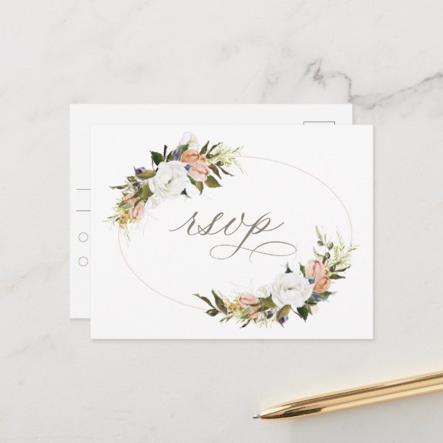 Carte Postale Réponse florale vintage (Devant/Arrière en situation)