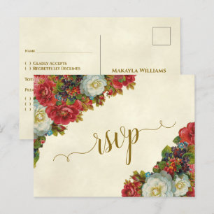 Carte Postale Réponse pour Mariage Élégant d'Automne aux Roses V