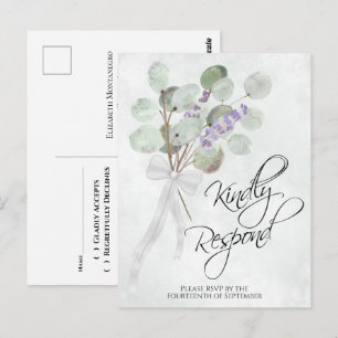 Carte Postale Réponse souhaitée pour le mariage Lavande Eucalypt