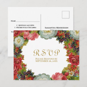 Carte Postale Réponses de mariage automnal floral vintage Roses 