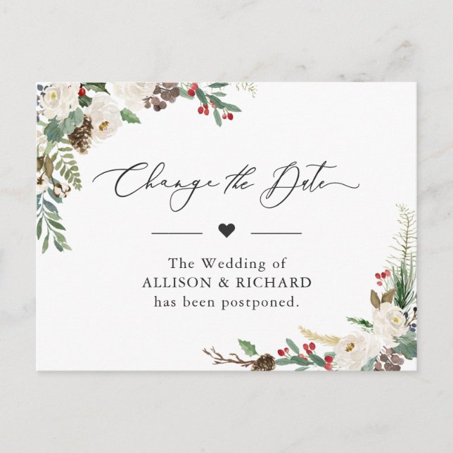 Carte Postale Reporter la Date Fleurie Rustique d'Hiver Reportée (Devant)