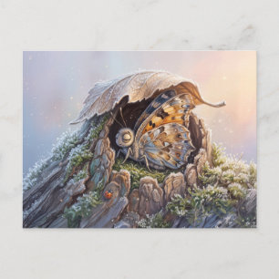 Carte Postale Repos hivernal de papillon dans un arbre creux