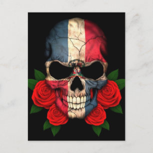 Carte Postale République Dominicaine Drapeau crâne avec des rose