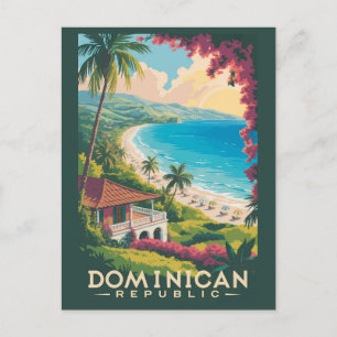 Carte Postale République Dominicaine Illustration de plage Art V
